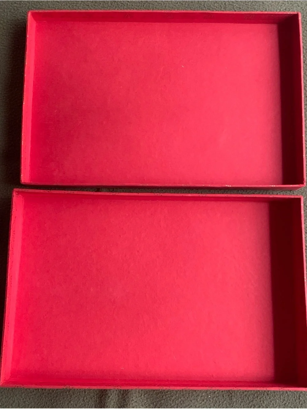 Decorative gift boxes and bag. 4 boxes, 1 bag. Red, gold, cream.